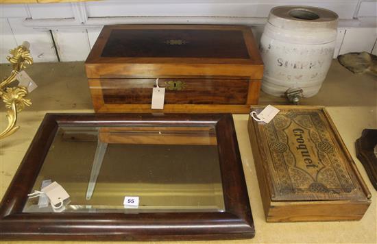 19C mahogany writing slope,  mirror, table croquet set & sherry cask